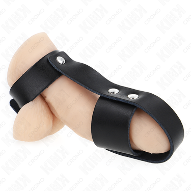 Anello per pene in pelle regolabile con divisore e palline KINK